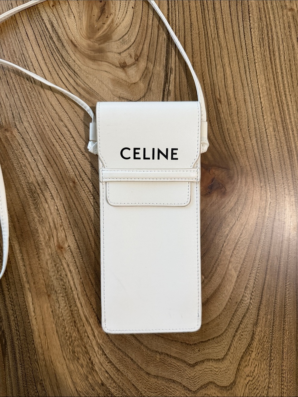 Celine White Leather Crossbody Phone Pouch with Logo